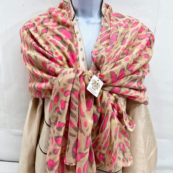 New Le Crois Soi, Scarf/ Wrap  Cotton Silk mixed , 42" 72", beige pink Print (46 - Picture 10 of 10